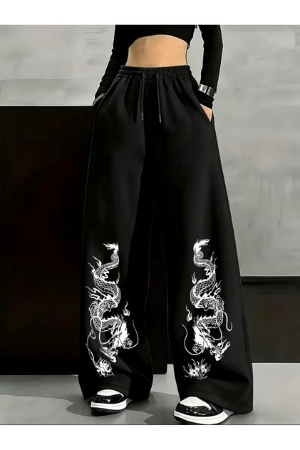 Unisex Oversize Sweatpants 3 Thread Raster Patterned Relaxed Cut Streetwear Trousers