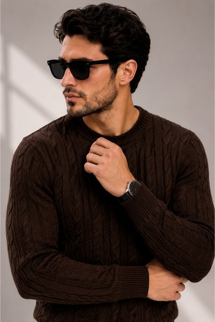 Crew Neck Men's Hair Knit Sport Cut Sweater