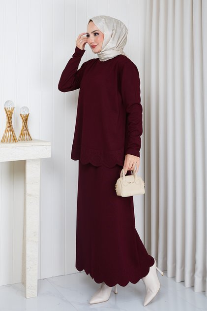 Women's Skirt with Lace Detail Mercerized Knitwear Set