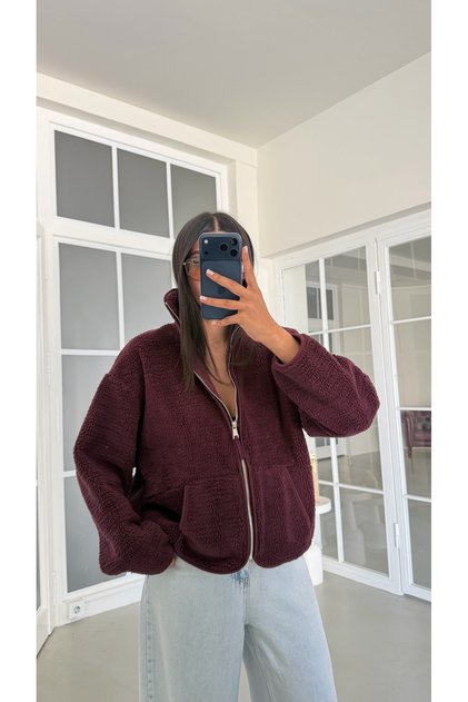 Mürdüm Fermuarlı Cepli Polar Sweatshirt GAUS-02031 GAUS-01916