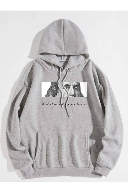Unisex Gray Loose Fit Hooded Sweatshirt with Inner Pockets, Warm Hoodie