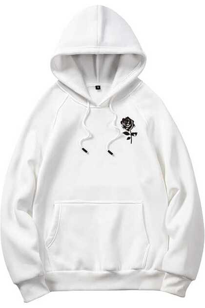 Saraa Unisex Hoody White Loose Fit Hooded Sweatshirt with Inner Pockets Warm Hoodie