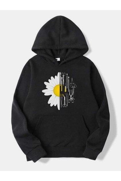 Unisex Black Oversize Hooded Sweatshirt with Kangaroo Pocket, 3 Thread Raster Hoodie