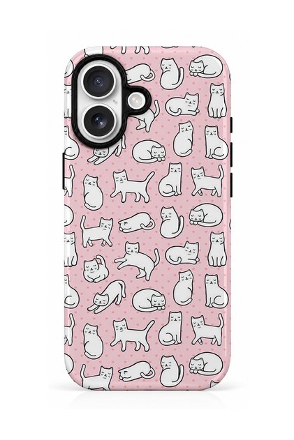 iPhone 17 Compatible - White Cats, Double Layer, Glossy Surface Protective Case