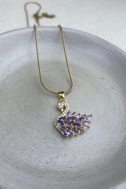 Svarosk Swan Necklace with Zircon Stone, Anti-Tarnish, Stainless, Guaranteed, Anti-Allergic, 45 cm