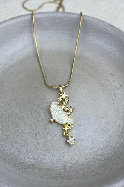 Star Dust Crescent Necklace Antiallergic Non Tarnish and Stainless Steel Guaranteed 45 cm