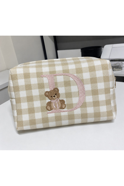 Medium Size Makeup Bag with Bear Embroidery