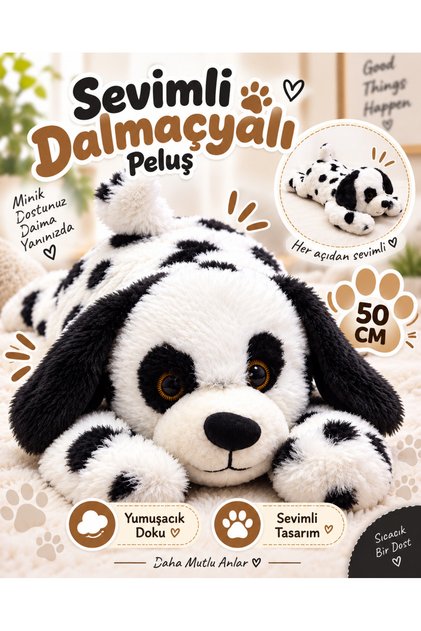 50 Cm Yatan Dalmaçyalı Peluş Köpek Oyuncak – Yumuşak Uyku Arkadaşı