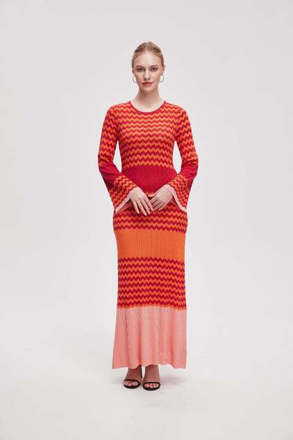 Women's Maxi Patterned Long-Sleeve Dress