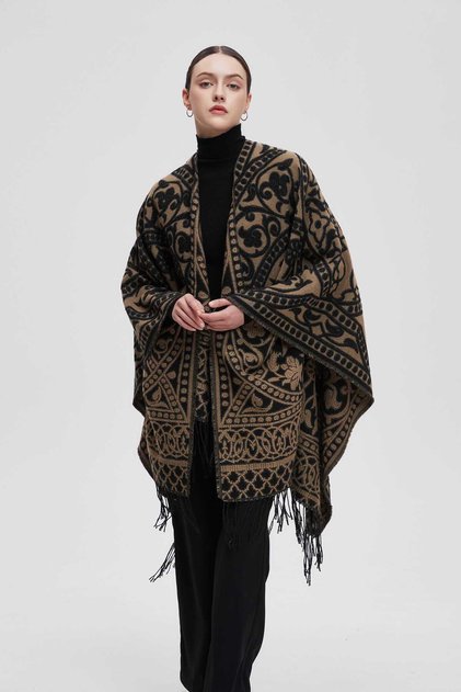 Women's Longline Embroidered Long-Sleeve Poncho