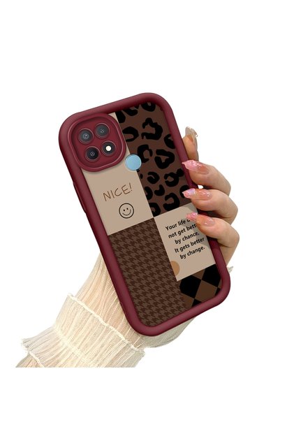 Oppo A15/A15S Compatible Leopard Checkered Collage Case, Stylish and Personalized Design