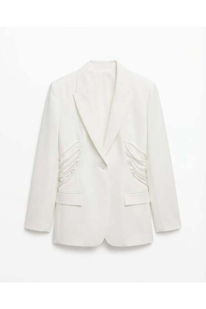 Ecru Blazer Jacket with Tie Sides