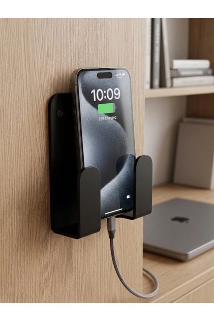 Duvar Tipi Telefon Tutucu ve Şarj Kablosu Düzenleyici Çift Montaj Seçenekli