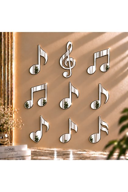 9 Parça Pleksi Nota Müzik Dekoru | Duvar Dekorasyonu Nota Figürleri | Müzik Temalı Dekoratif Set