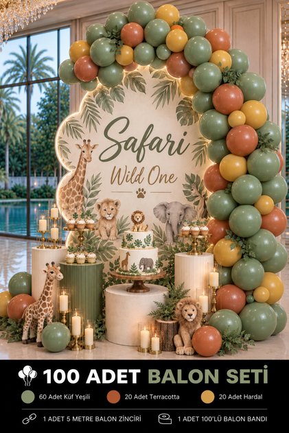Safari Themed 100 Balloon Set - Mildew Green, Terracotta, Mustard - Mixed Standard Size 12" Pastel