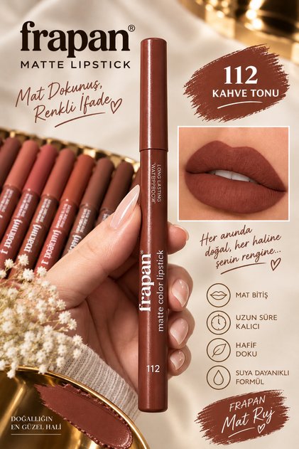 Matte Color Lipstick No: 112- Suya Dayanıklı Kalıcı Mat Kalem Ruj
