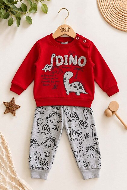 Baby boy dinosaur patterned 2-piece bottom top set sweatshirt tracksuit set 3-6-9-12 months old