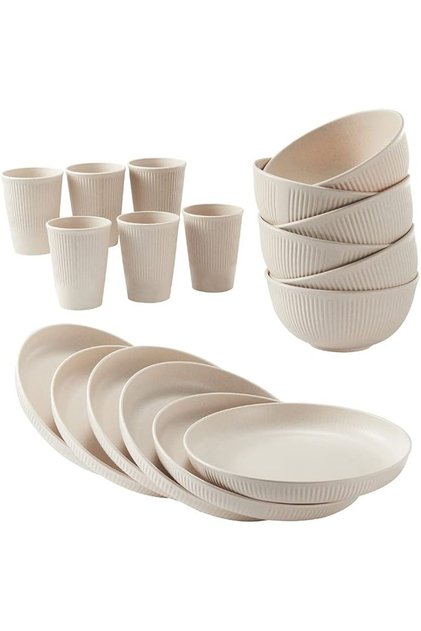 HXYPN 18pcs Wheat Straw Dinnerware Sets Unbreakable Reusable Dinnerware Set Kitchen Cups Plates and