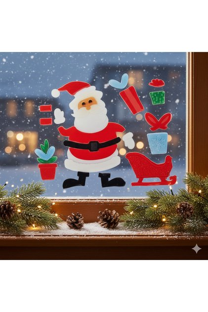 Christmas Themed Gel Sticker with Santa Claus – Decorative Glass and Window Ornament