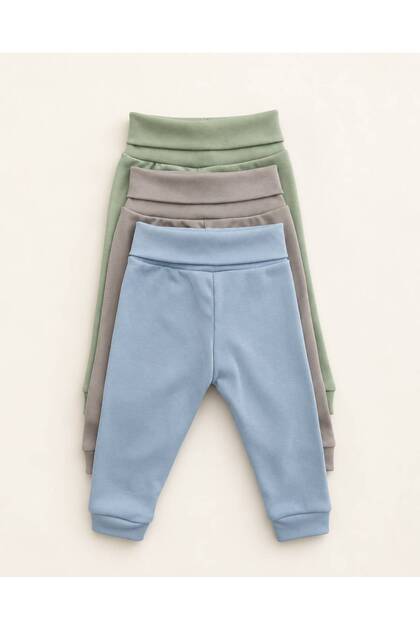 3-Piece Unisex Baby 100% Organic Cotton Waist Curled Combed Cotton Baby Pants Bottoms