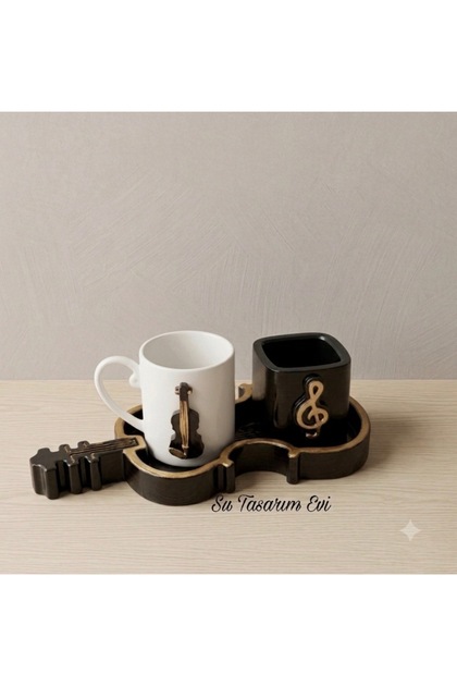 1. Special for Music Enthusiasts: Porcelain Turkish Coffee Cup Set with Violin-Shaped Stand