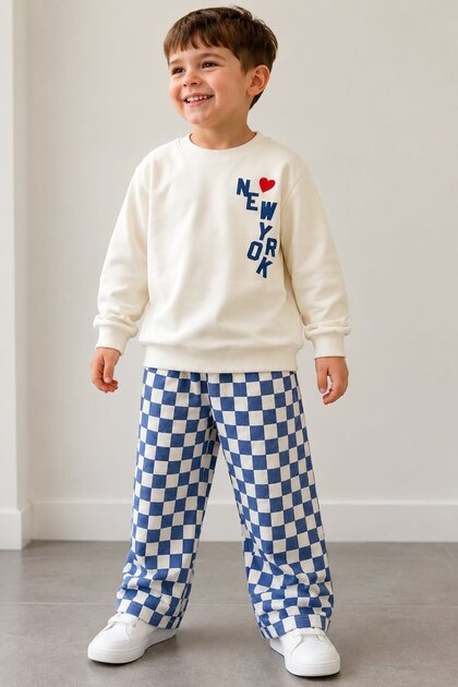 Erkek Çocuk takım %100 Pamuklu Sweatshirt Desenli 2'li Erkek Bebek&Çocuk Takımı