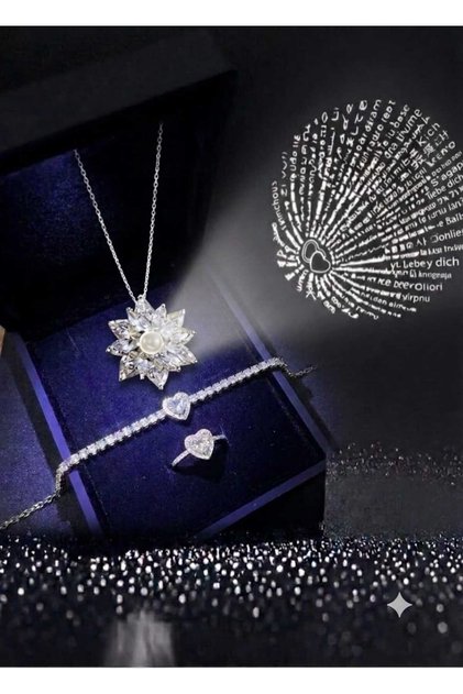 Işıklı Kutuda 100 Dilde Seni Seviyorum Lotus Kolye Gümüş Renk Ayarlanabilir Kalp Yüzük Kalp Bileklik Ciddi İlişki Yüzük Sevgililer Günü Hediyesi Doğum Günü Hediyesi