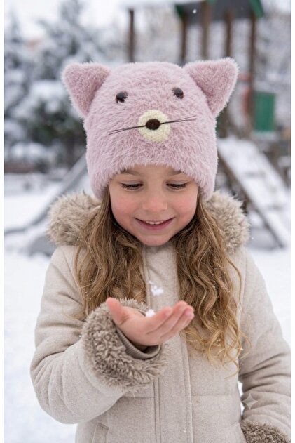 Fluffy, Figured Children's Beret for Girls Aged 4-8