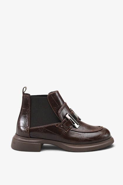Women's Strappy Casual Boots İkresa Brown Crocodile