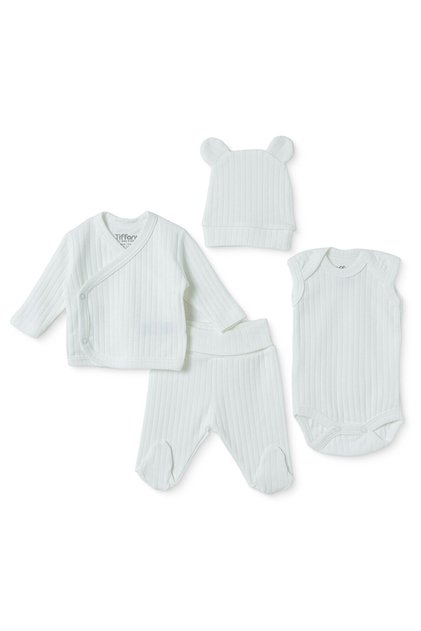 Unisex Prematüre Set Çıtçıtlı Zarf Yaka Long Sleeve Patikli