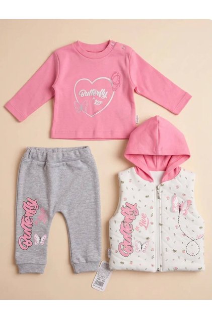 3-Piece Butterfly Floral Baby Girl Set 0-3 3-6 6-9 Months 9-12 Months Newborn Baby Set Vest+Long Sleeve Snap Fastener Bodysuit+Pyjamas Baby Girl Set