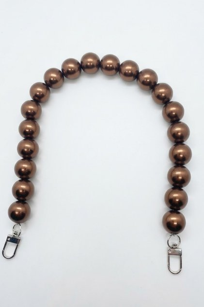 Acrylic Bag Handle Knitted Handmade Bag Handle Hobby Accessory Beaded - Pearl Brown Silver Clip