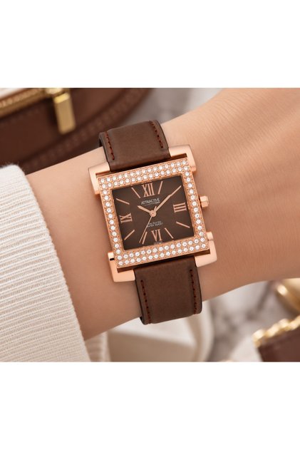 Women's Wristwatch with Leather Strap, Zircon Stones, Casual and Stylish Combination, Gift Boxed