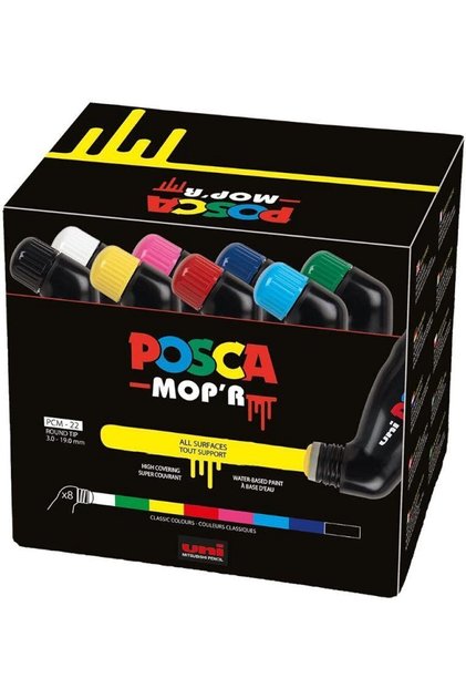 PCM-22/8C POSCA MOPR 3.0-19.0 SU BAZLI MOP MARKÖRÜ 8Lİ SET