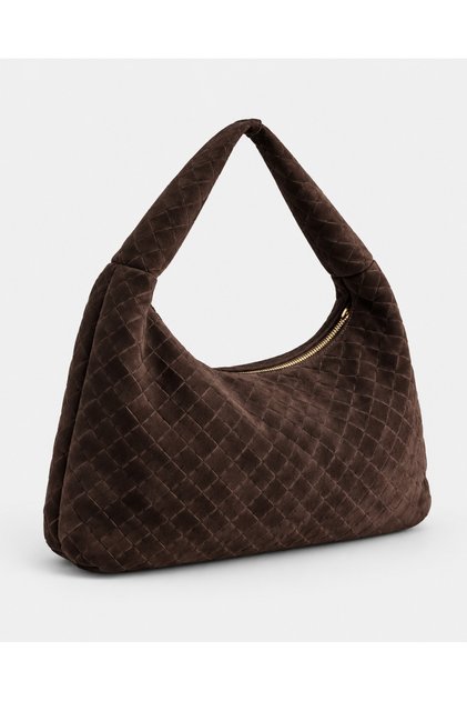 Brown Women's Genuine Suede Knitted Textured Shopper Shoulder Bag