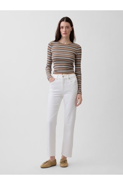Kadın Beyaz High Rise ’90s Slim Straight Crop Jean Pantolon