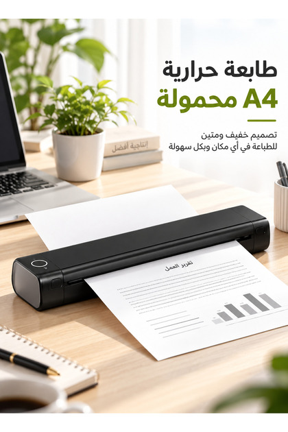 طابعة حرارية محمولة A4 لاسلكية بتقنية البلوتوث بدون حبر للمنزل والمكتب والدراسة