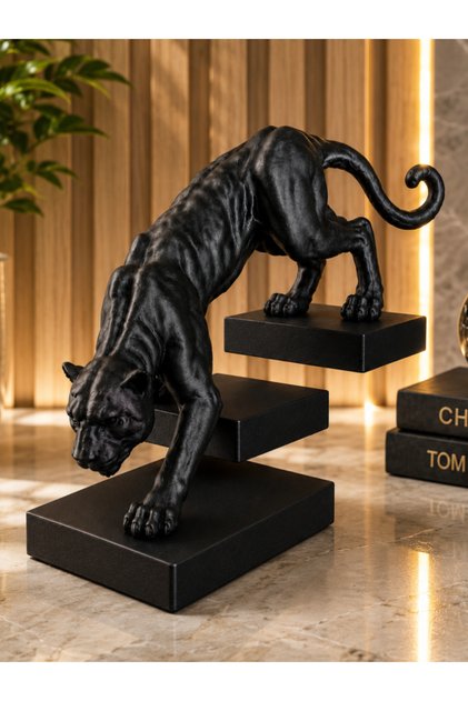 Dekoratif Siyah Panter Heykeli – Modern 3D Baskı Ev ve Ofis Dekoru