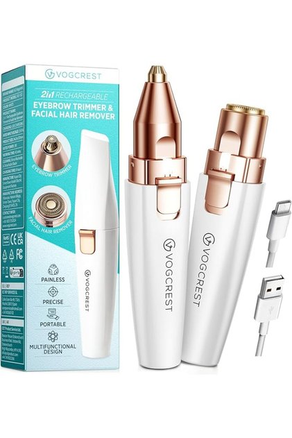 ماكينة تشذيب الحواجب وإزالة شعر الوجه قابلة لإعادة الشحن للنساء، 2 في 1 ماكينة حلاقة الحواجب وإزالة الشعر بدون ألم