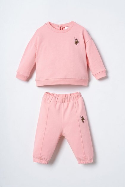 U.S. Polo Assn Baby Girl Embroidered Long Sleeve 2-Piece Set Salmon