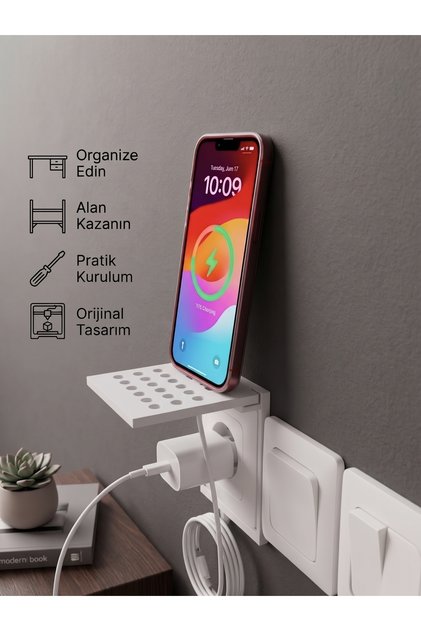 Telefon Tutucu Tak-Çıkar Priz Üstü Şarj Rafı 8,4 cm x 8,4 cm