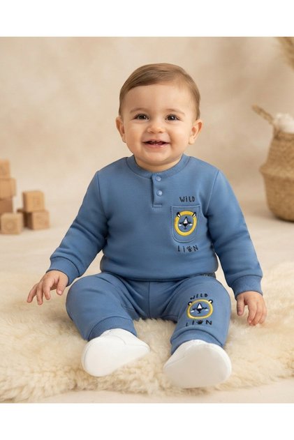 Baby Boy Winter 3 Threaded Threaded Lion Embroidered 6-9-12-18-24 Months 2-Piece Top and Bottom Set