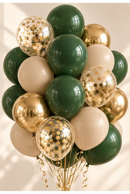 Dark Green Gold Balloon Set 20-Piece Sea Sand Chrome Gold Confetti Birthday Baby Shower Party Decoration Balloons