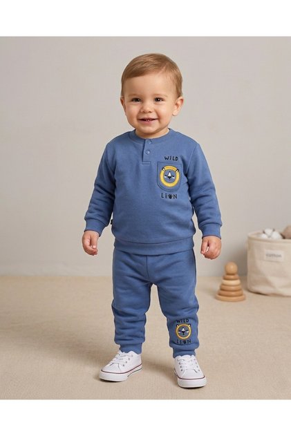 Baby Boy Winter 3 Threaded Threaded Lion Embroidered 6-9-12-18-24 Months 2-Piece Top and Bottom Set