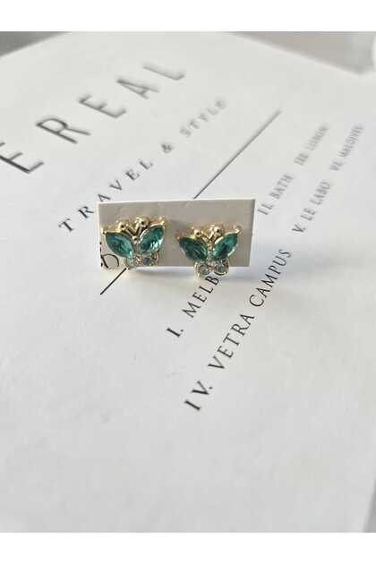 Gold Color Stone Detailed Tiny Butterfly Earrings-1 Cm-There Is 1 Pair of Earrings in the Package
