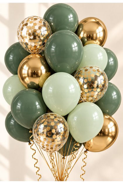 Eucalyptus Green Gold Balloon Set 20-Piece Macaron Green Chrome Gold Confetti Birthday Baby Shower Engagement Promise Party Decoration Balloons