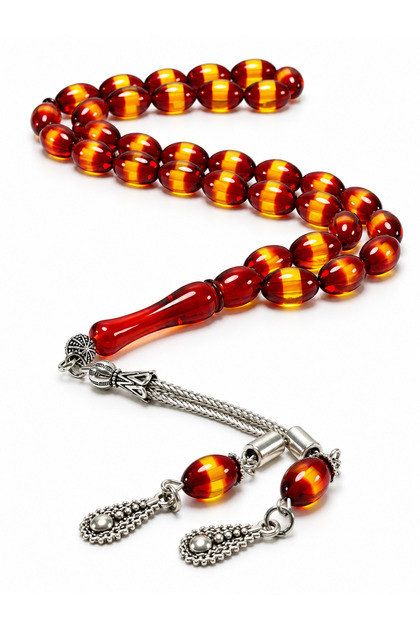 Sürmeli Amber Barley Prayer Beads Detailed Stylish Cut Prayer Beads | Premium Gift Prayer Beads with Metal Tassels