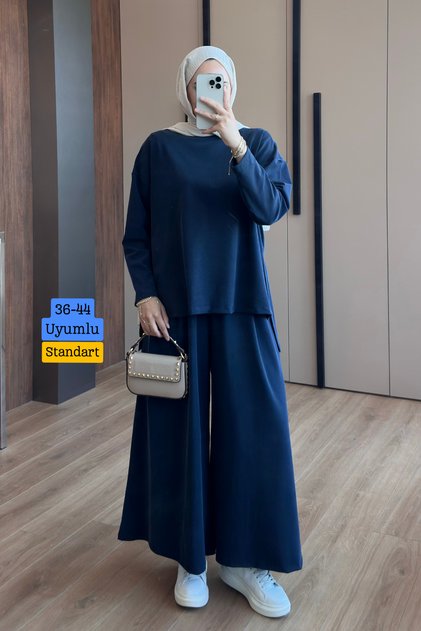 Women's Seasonal Cupra Pike Basic Skirt Trousers Hijab Suit 3858 Navy Blue - Premium Series