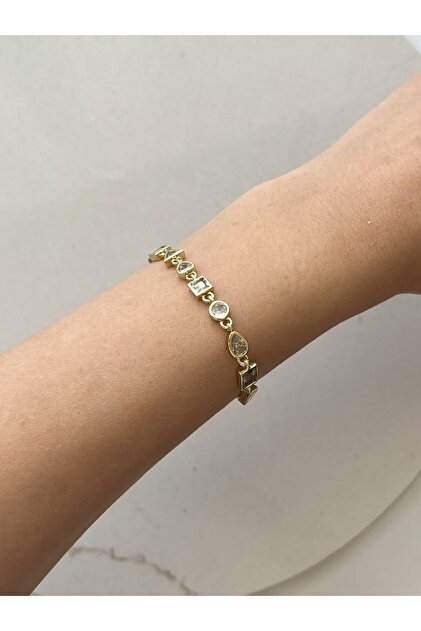 14K Çelik Üzeri Altın Kaplama Kristal Taş Bileklik