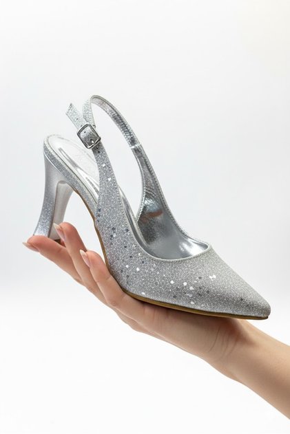(Rich) Women's Closed Toe Heeled Evening Dress Shoes Silver